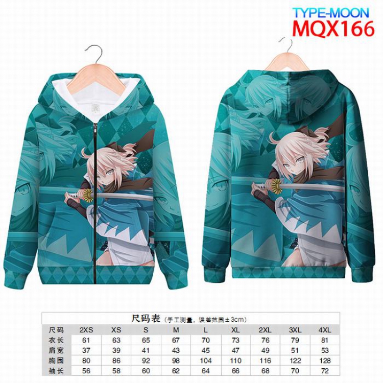 Fate stay night Full color zipper hooded Patch pocket Coat Hoodie 9 sizes from XXS to 4XL MQX166