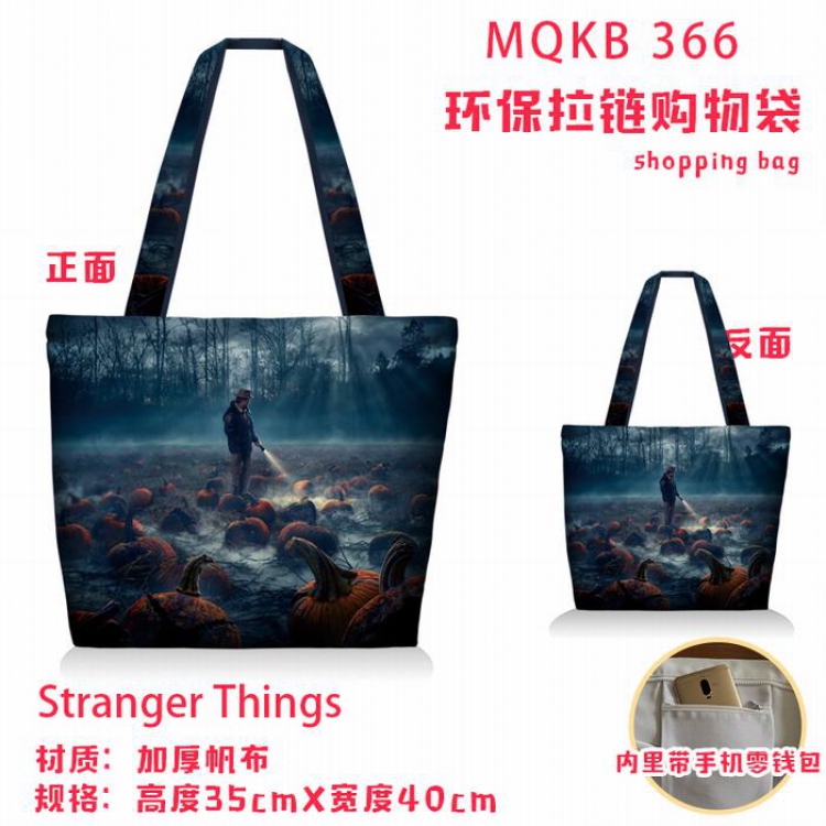 Stranger Things Full color green zipper shopping bag shoulder bag MQKB366