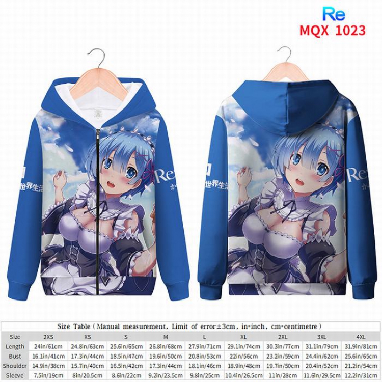 Re:Zero kara Hajimeru Isekai Seikatsu Full color zipper hooded Patch pocket Coat Hoodie 9 sizes from XXS to 4XL MQX1023