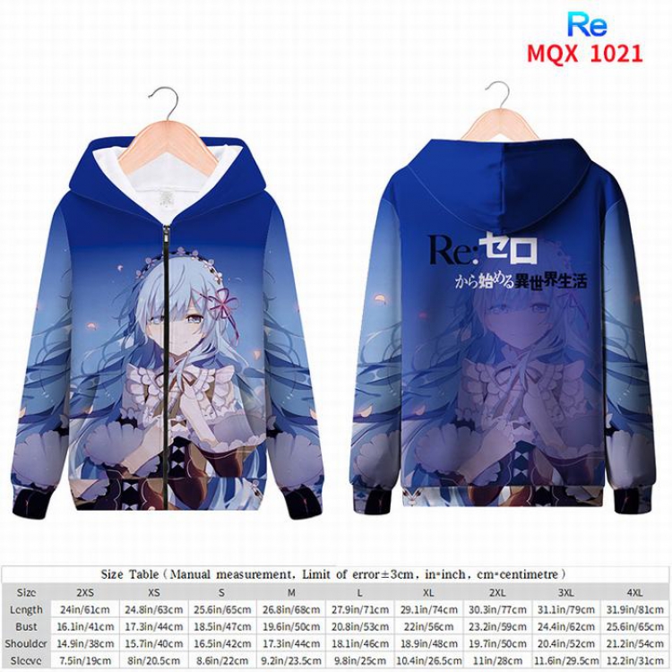 Re:Zero kara Hajimeru Isekai Seikatsu Full color zipper hooded Patch pocket Coat Hoodie 9 sizes from XXS to 4XL MQX1021