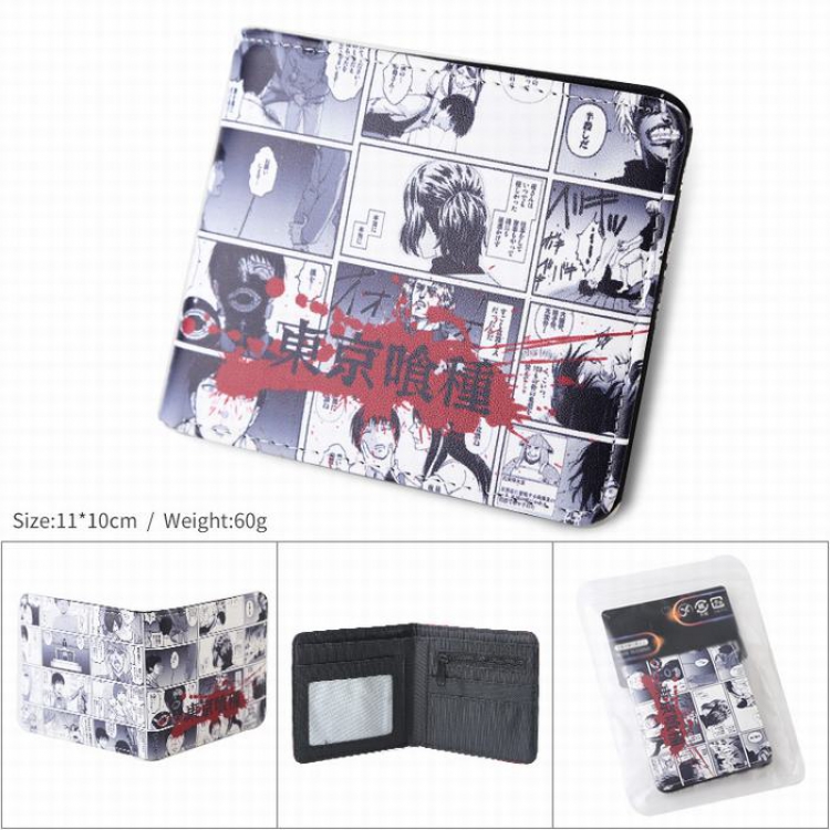 Tokyo Ghoul PU full color silk screen two fold short card bag wallet purse