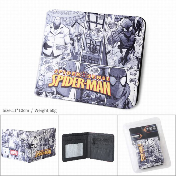 Marvel Spider-Man comic book PU full color silk screen two fold short card bag wallet purse