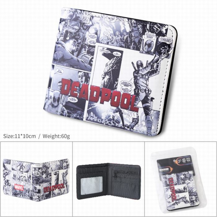 Marvel Deadpool PU full color silk screen two fold short card bag wallet purse