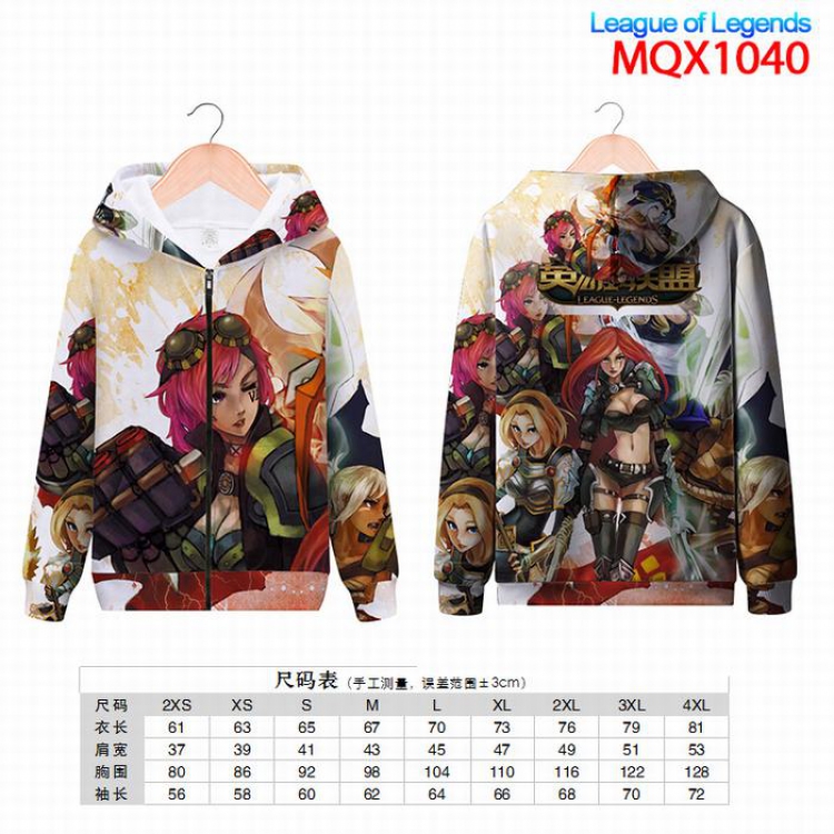 League of Legends Full color zipper hooded Patch pocket Coat Hoodie 9 sizes from XXS to 4XL MQX1040