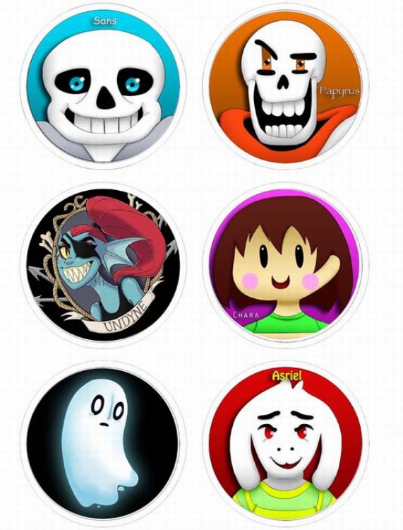 Undertale-2 Anime tinplate bright film badge round cloth brooch a set of six 75MM