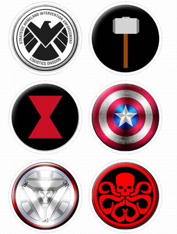 The avengers allianc Anime tinplate bright film badge round cloth brooch a set of six 75MM