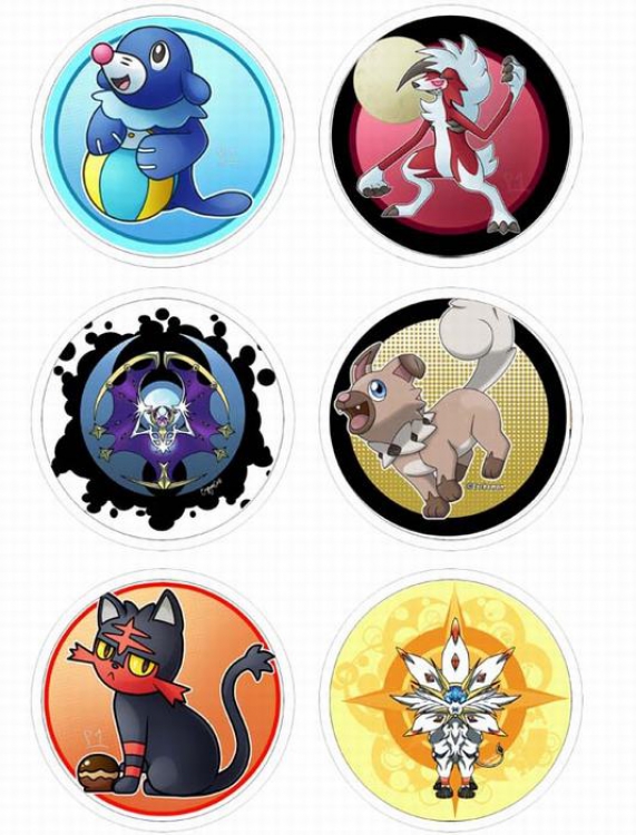 Pokemon-12 Anime tinplate bright film badge round cloth brooch a set of six 75MM