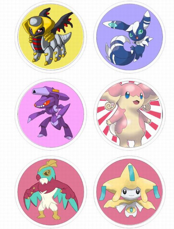 Pokemon-10 Anime tinplate bright film badge round cloth brooch a set of six 75MM