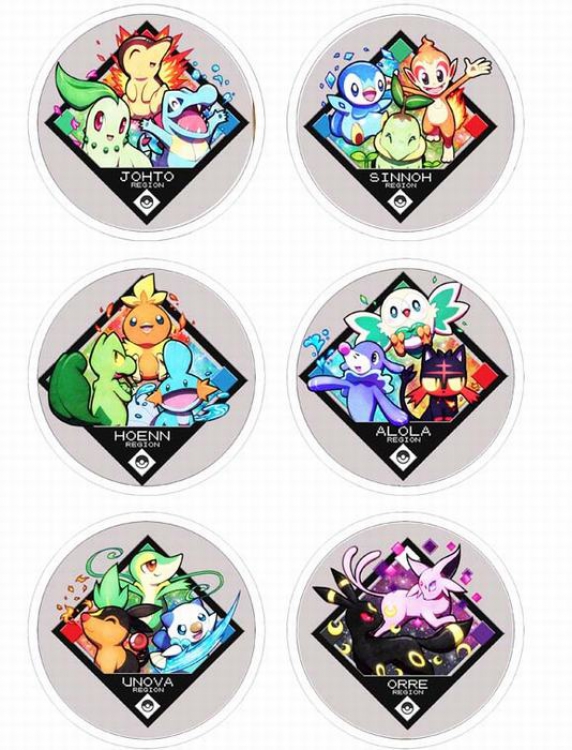 Pokemon-11 Anime tinplate bright film badge round cloth brooch a set of six 75MM