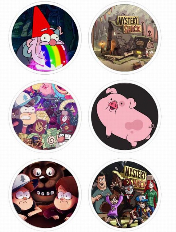 Gravity Falls-1 Anime tinplate bright film badge round cloth brooch a set of six 75MM