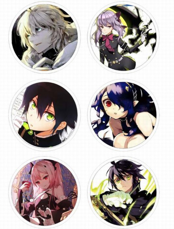 Seraph of the end Anime tinplate bright film badge round cloth brooch a set of six 75MM