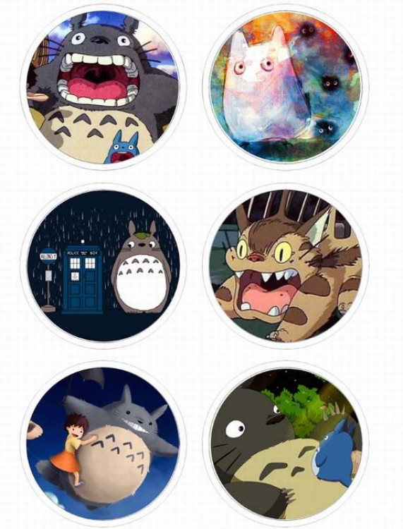 Totoro Anime tinplate bright film badge round cloth brooch a set of six 75MM