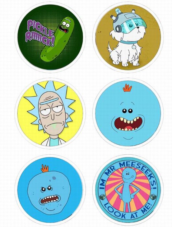 Rick and Morty-2 Anime tinplate bright film badge round cloth brooch a set of six 75MM