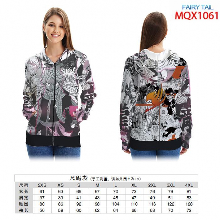 Fairy tail Full color zipper hooded Patch pocket Coat Hoodie 9 sizes from XXS to 4XL MQX1061