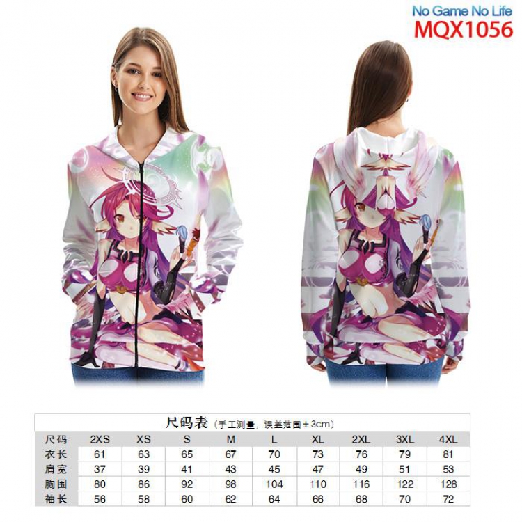 No Game No Life Full color zipper hooded Patch pocket Coat Hoodie 9 sizes from XXS to 4XL MQX1056