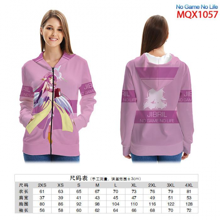 No Game No Life Full color zipper hooded Patch pocket Coat Hoodie 9 sizes from XXS to 4XL MQX1057