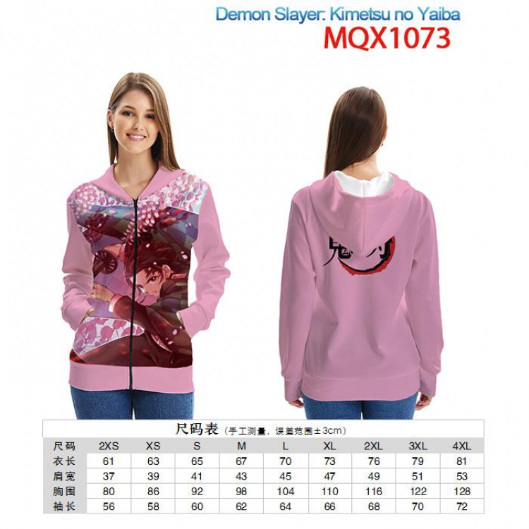 Demon Slayer Kimets Full color zipper hooded Patch pocket Coat Hoodie 9 sizes from XXS to 4XL MQX1073