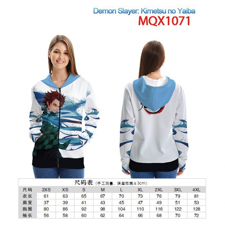 Demon Slayer Kimets Full color zipper hooded Patch pocket Coat Hoodie 9 sizes from XXS to 4XL MQX1071