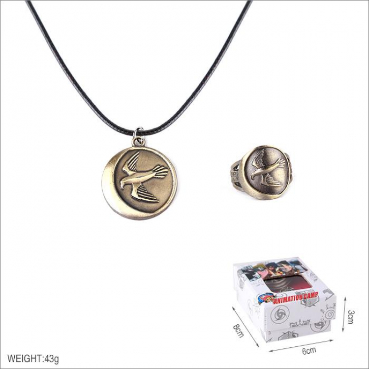 Game Of Thrones Eagle Bronze Ring and stainless steel black sling necklace 2 piece set