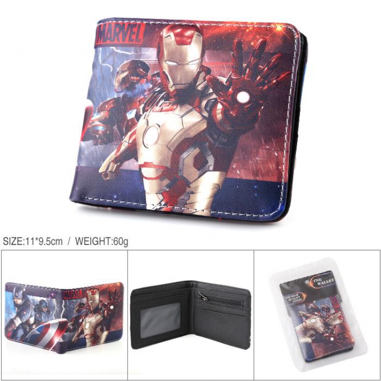 Iron man Full color PU silk screen two fold short card holder wallet