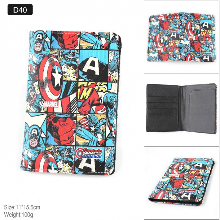 Marvel The Avengers  Captain America Full Color PU leather multi-function travel ticket holder passport protector D40