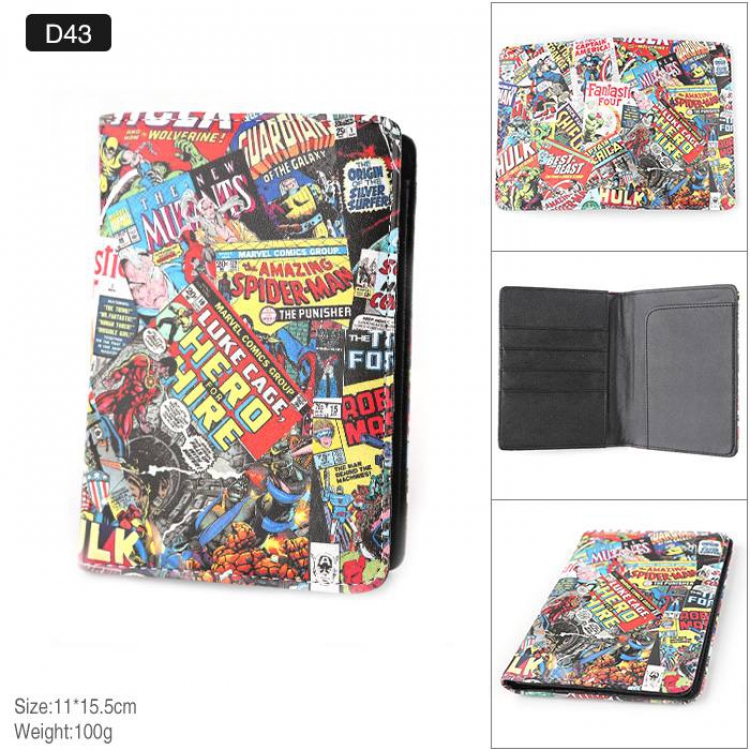 Marvel The Avengers Full Color PU leather multi-function travel ticket holder passport protector D43
