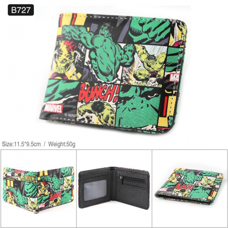 Marvel  The Avengers Hulk Full color PU twill two fold short wallet B727