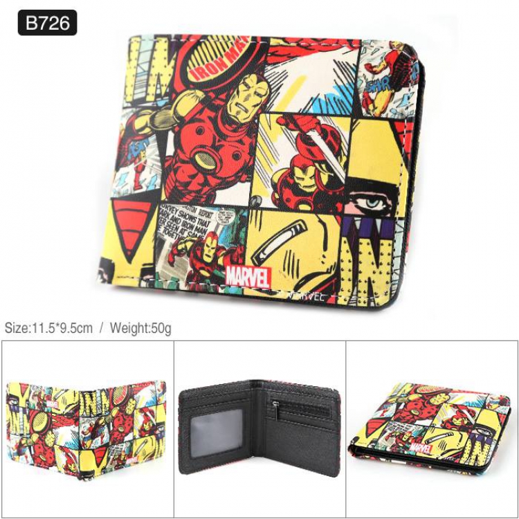 Marvel The Avengers Iron Man Full color PU twill two fold short wallet B726
