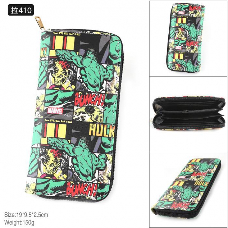 Marvel The Avengers Hulk Full Color PU twill two-fold zipper long wallet-Pull 410