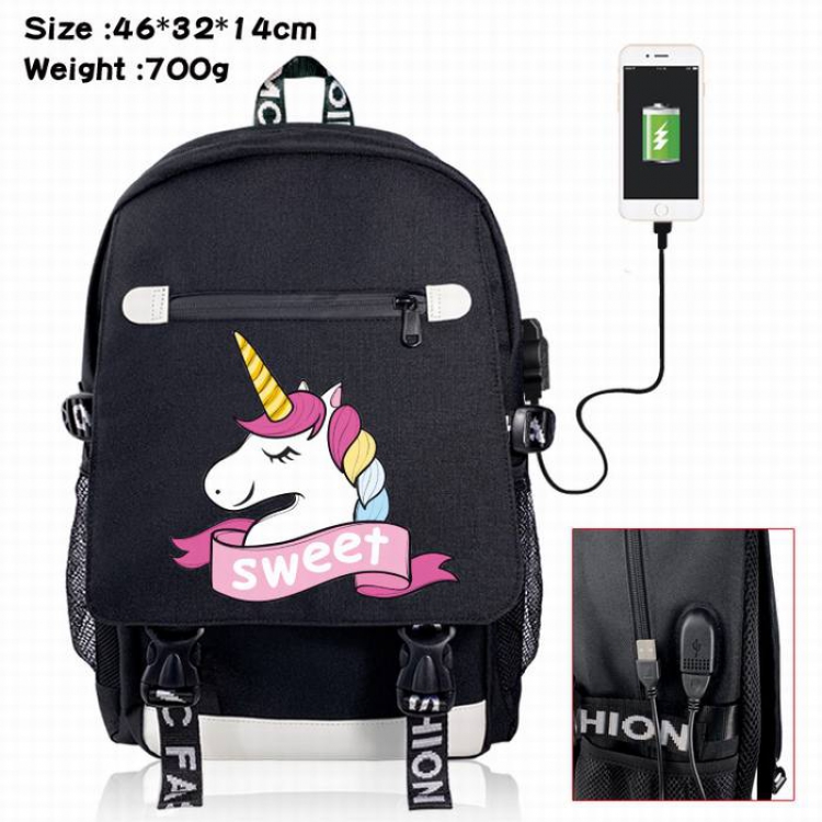 Unicorn-1A Black Color data cable Backpack