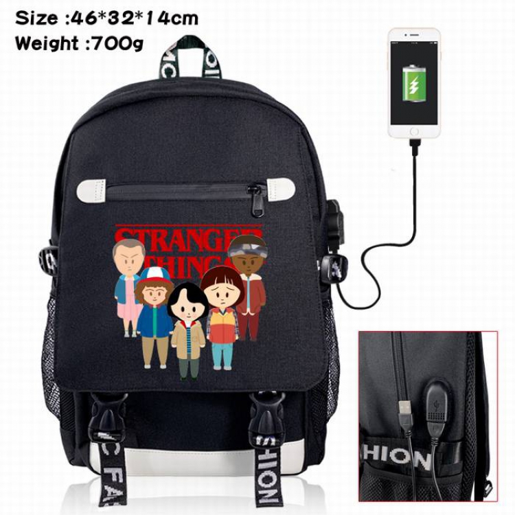 Stranger Things-13A Black Color data cable Backpack