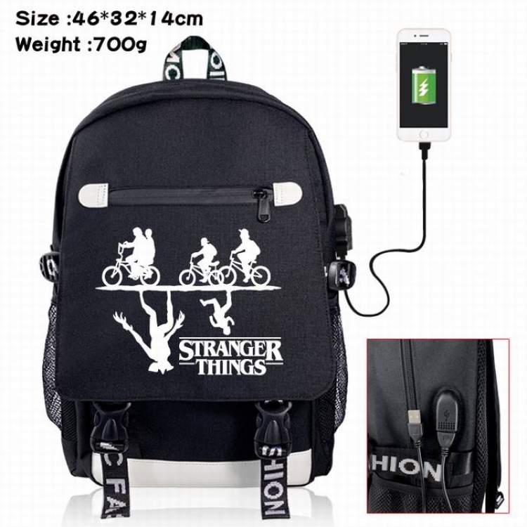 Stranger Things-14A Black Color data cable Backpack