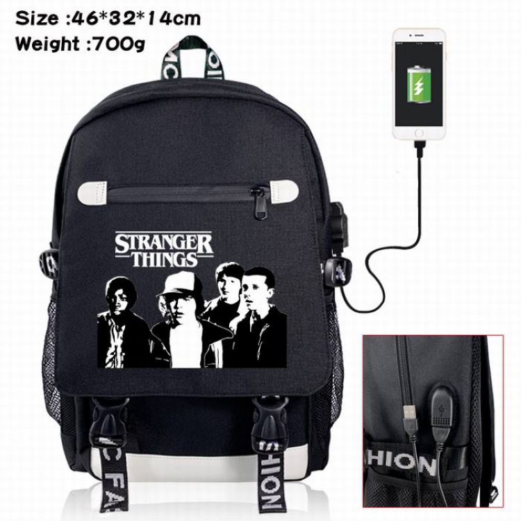 Stranger Things-16A Black Color data cable Backpack