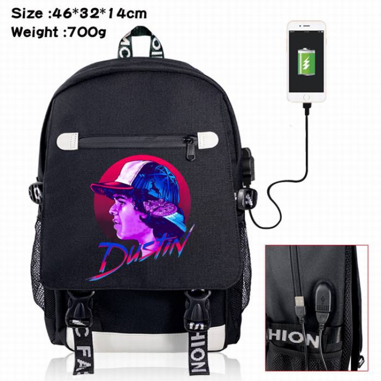 Stranger Things-17A Black Color data cable Backpack