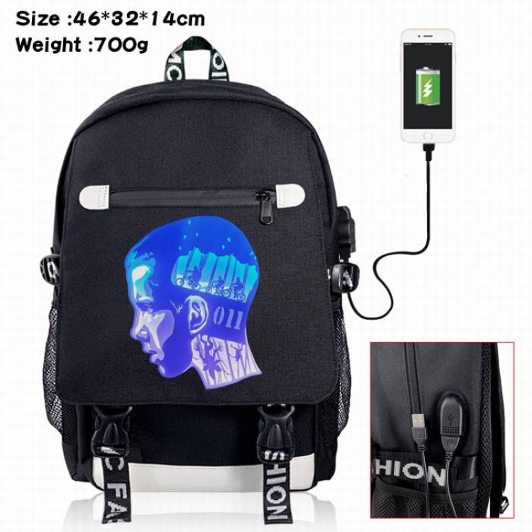 Stranger Things-4A Black Color data cable Backpack