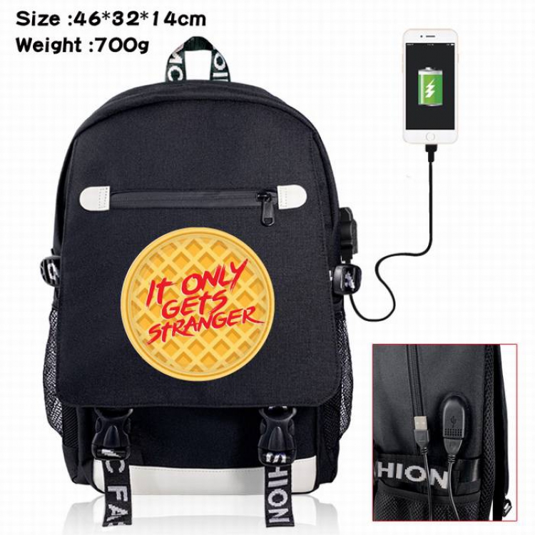 Stranger Things-5A Black Color data cable Backpack