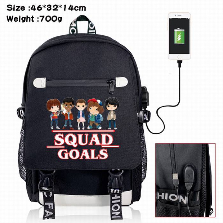 Stranger Things-7A Black Color data cable Backpack