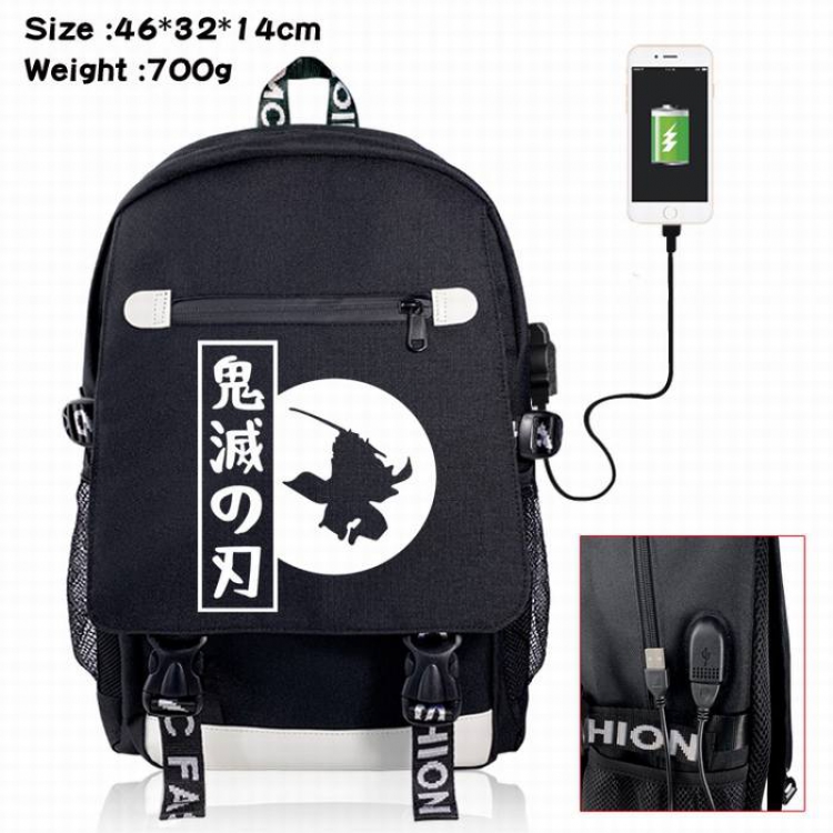 Demon Slayer Kimets-6A Black Color data cable Backpack