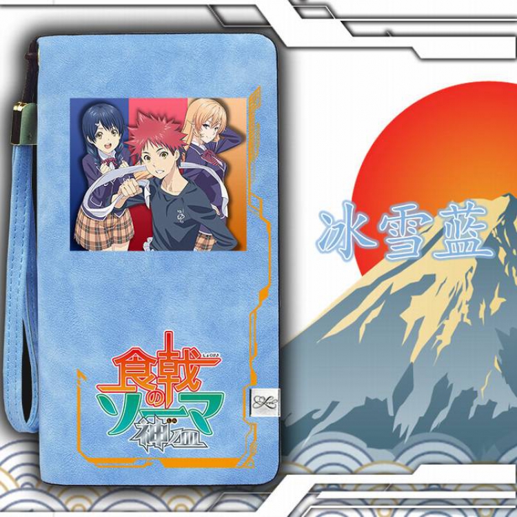 Shokugeki no Soma Blue Harajuku College style PU long zip wallet 11X20.5CM Style C