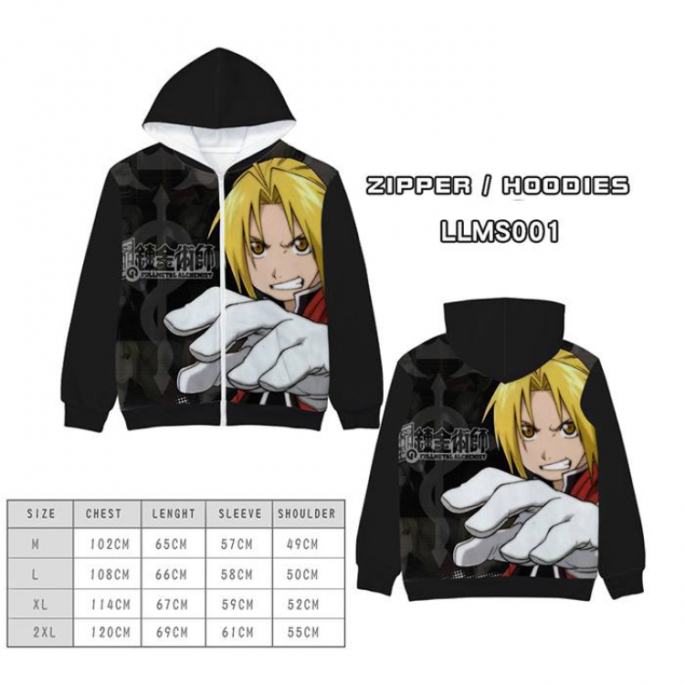 Fullmetal Alchemist Anime full color zipper hooded sweater M L XL 2XL-LLMS001