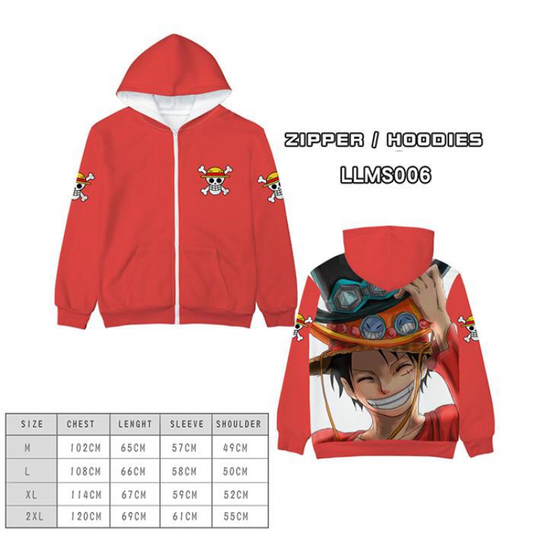 One Piece Anime full color zipper hooded sweater M L XL 2XL-LLMS006