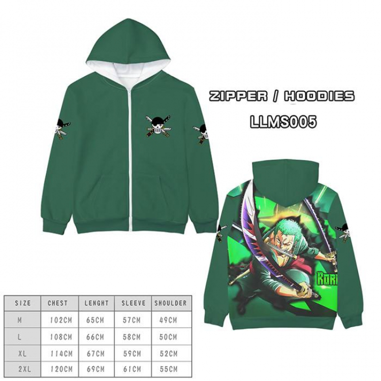One Piece Anime full color zipper hooded sweater M L XL 2XL-LLMS005