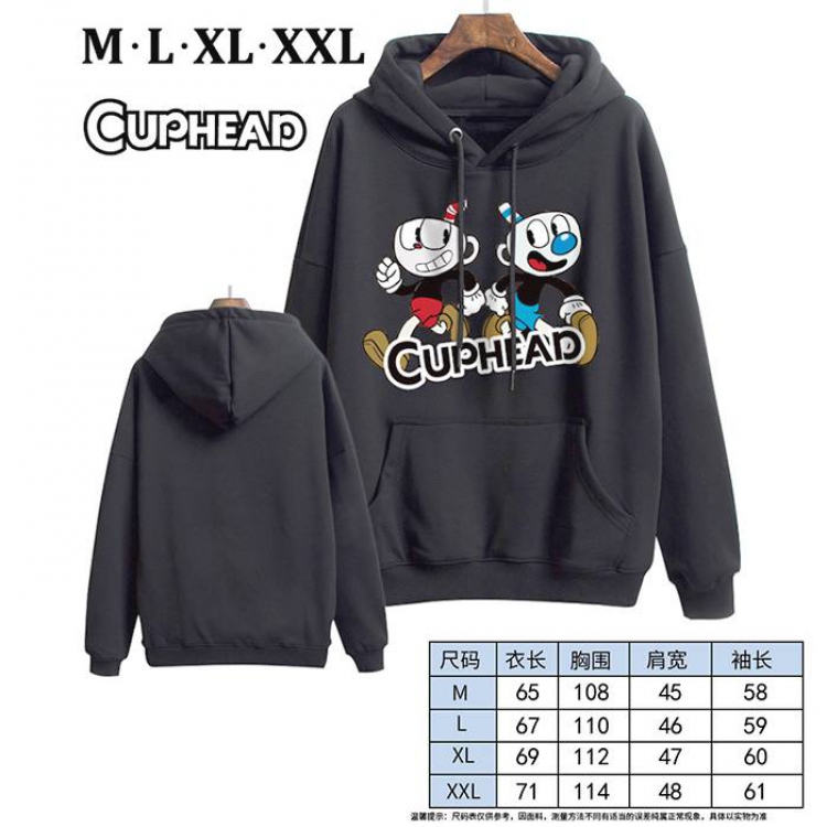 Cuphead-7 Black Printed hooded and velvet padded sweater M L XL XXL