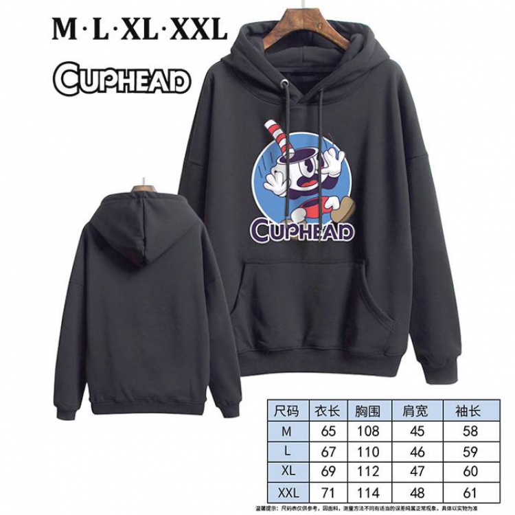 Cuphead-4 Black Printed hooded and velvet padded sweater M L XL XXL
