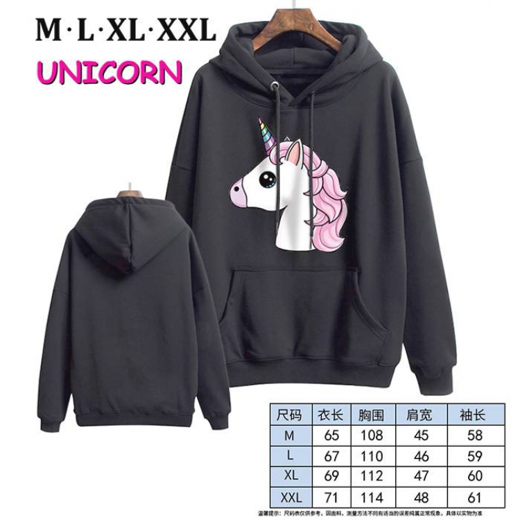 Unicorn-10 Black Printed hooded and velvet padded sweater M L XL XXL