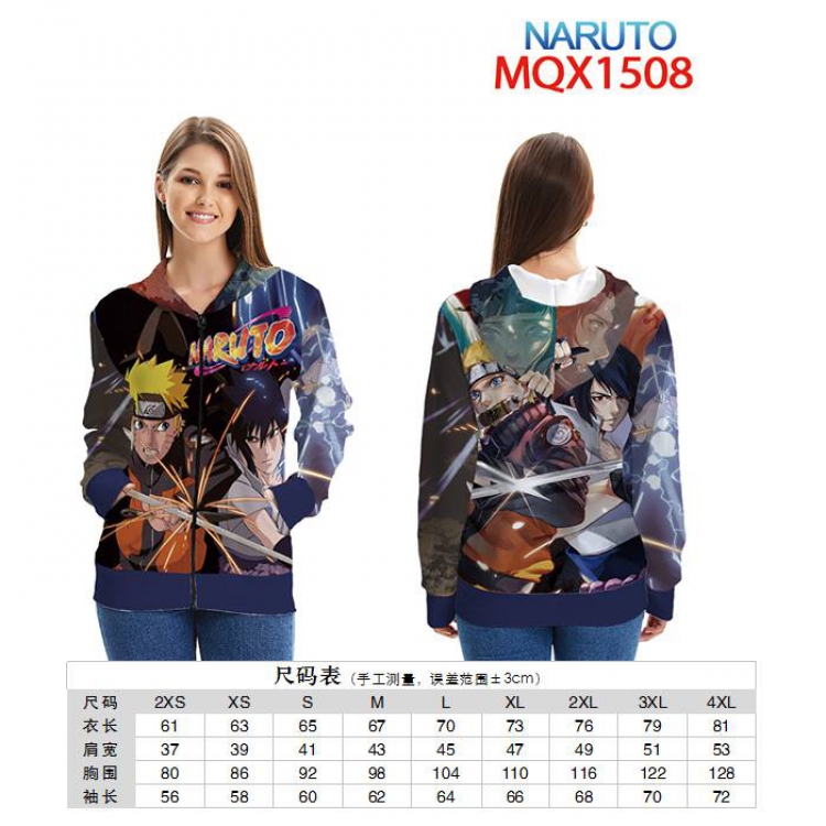 Naruto Full color zipper hooded Patch pocket Coat Hoodie 9 sizes from XXS to 4XL MQX 1508
