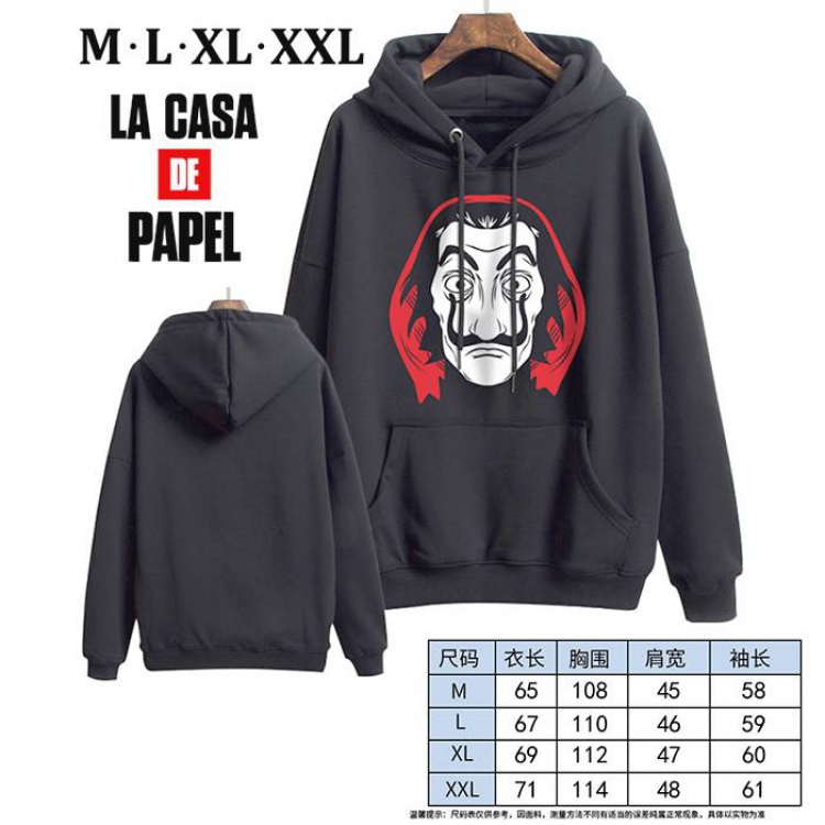 House of Paper -16 Black Printed hooded and velvet padded sweater M L XL XXL
