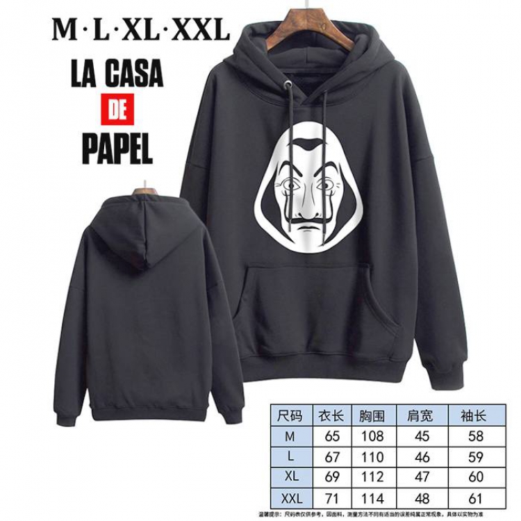 House of Paper -3 Black Printed hooded and velvet padded sweater M L XL XXL