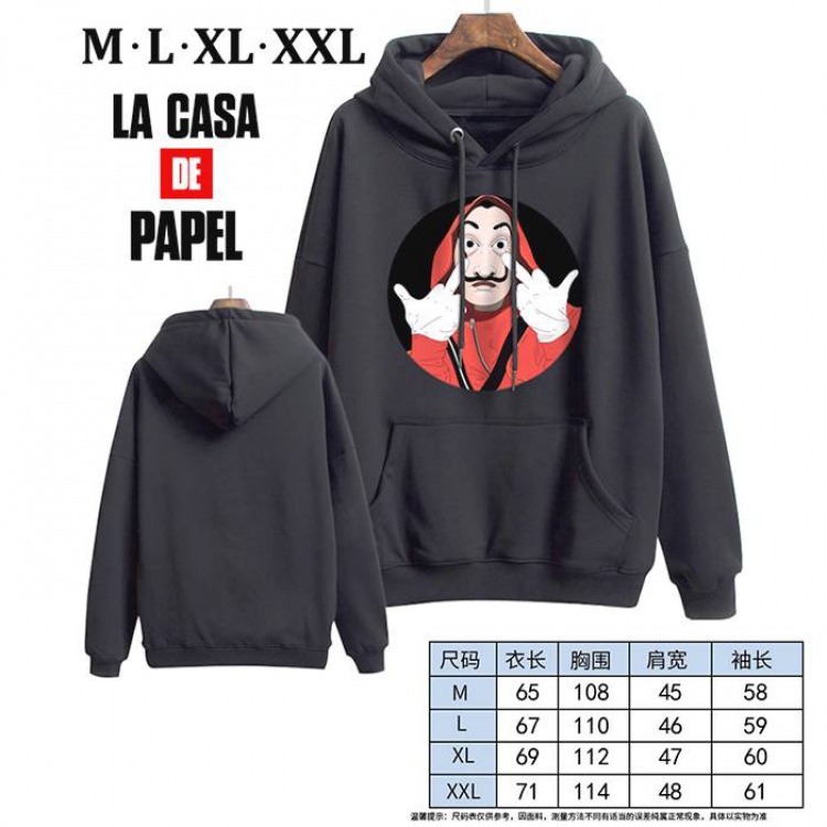 House of Paper -8 Black Printed hooded and velvet padded sweater M L XL XXL