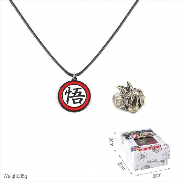 Dragon Ball Ring and stainless steel black sling necklace 2 piece set